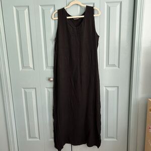 Vintage Beba Black Linen Maxi Dress Large Lagenlook Witchy Boho Whimsigoth